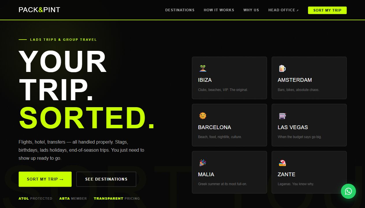 Pack & Pint homepage