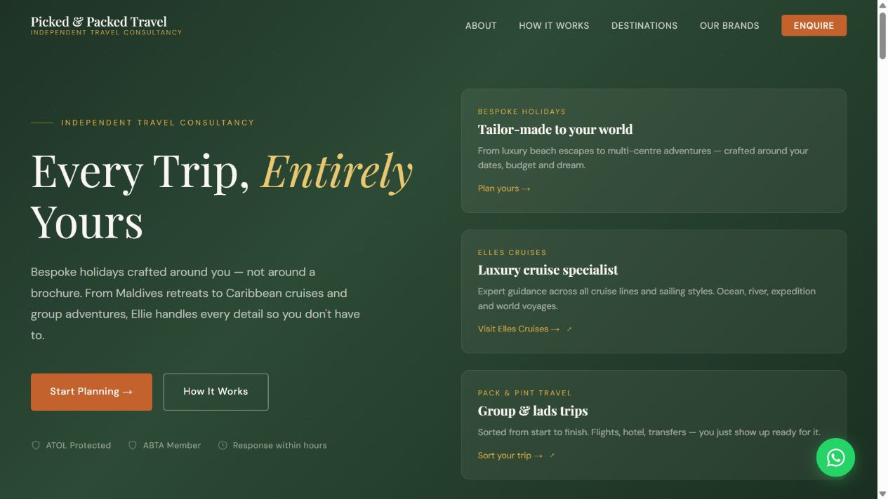 Picked & Packed Travel homepage